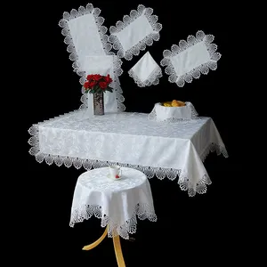 Jacquard pure white rectangular embroidered table cloth flat angle pointed flag Large Round Fits Tables cloth table