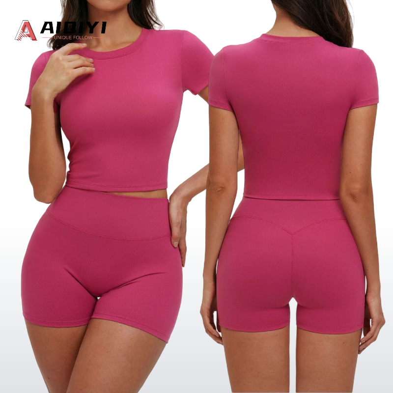 5087 Spring Sweat-Wicking Spandex/Nylon T-shirt Tight Yoga Clothing Short-sleeved Fitness Top Casual Outdoor Running Sports