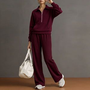 Completo Sportivo da Donna Due Pezzi: Pantaloni a Gamba Larga e <span class=keywords><strong>Felpa</strong></span> con Mezza Zip, Top a Maniche Lunghe, Tuta Casual per Sport e Relax - Product Image 4