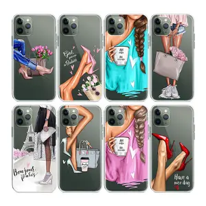 Fashion Print Soft TPU Black Girls Phone Case For iPhone 14 13 12 11 Pro max X XS Shock Proof Printing Pattern Mobile Back Cover