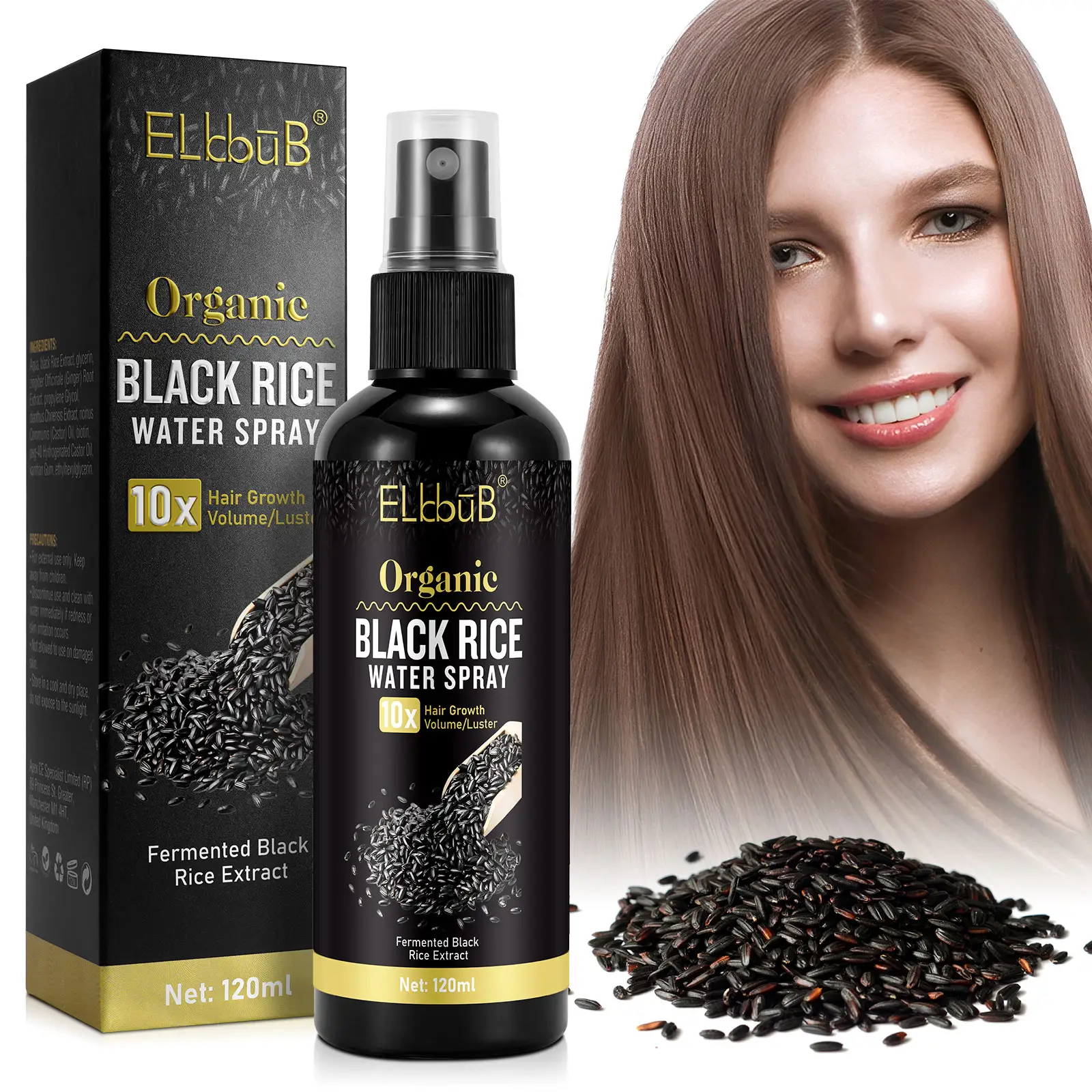 ELbbuB ervas naturais 120ml fermentado biotina arroz preto água cabelo crescimento soro spray, gengibre cabelo crescimento nutritivo spray