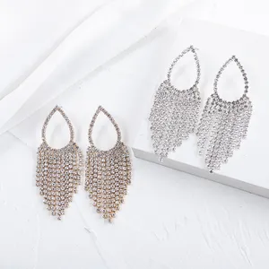 Manufacturer Jewelry Accessories Gold Eardrop Luxury Large Sterling Silver Long Tassel Earrings Rhinestones Drops Fringe Women