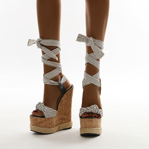 Factory Direct Supply 2024 Italian New Hemp Rope Slope Heel Comfortable High Heel <b>Sandals</b> - Product Image 2