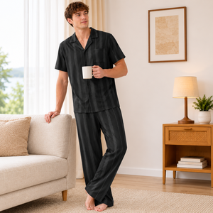 High End Sleepwear Minimalist Loose 3 Pieces Strip Home Wear <strong>Pajamas</strong> <strong>Men's</strong> Clothing <strong>Cheap</strong> - Product Image 2