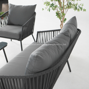 Ensemble de salon de jardin moderne en acier et corde, 4 pièces, pour jardin et cour - Product Image 6