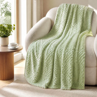 Plaid de luxe en flanelle gaufrée 3D à bulles, doux et moelleux, motif écaille de tortue vert sauge, géométrique, en polaire, pour canapé-lit King Size, 100% Polyester