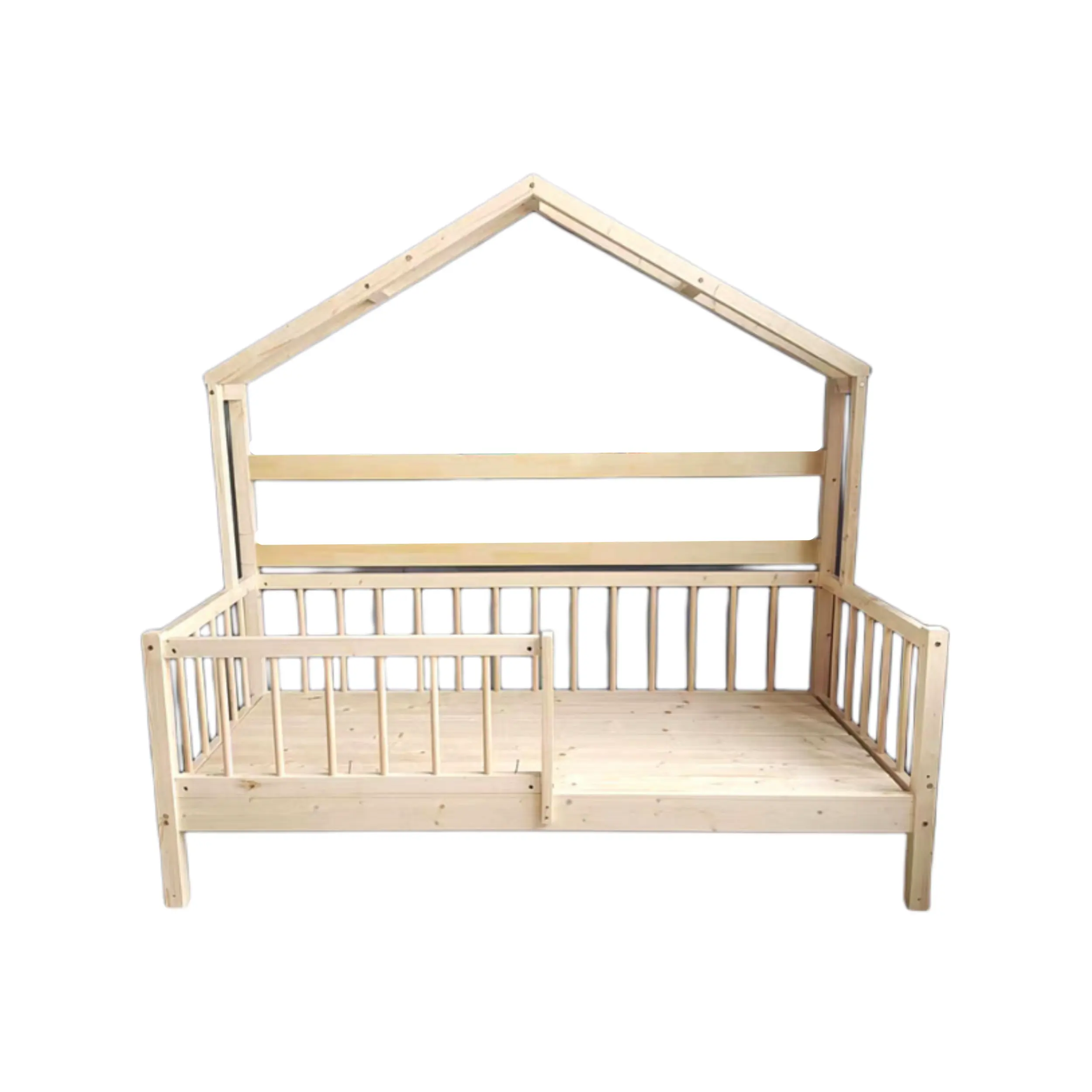 Lit simple Montessori en bois avec garde-corps Maison Château Style Ins Design Fille Garçon