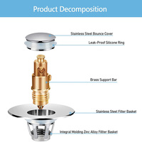 Jutye-Tapón para fregadero de baño, colador, escurridor de pelo, cesta antiobstrucción Enchufe de rebote tipo Bullet Core, conector emergente