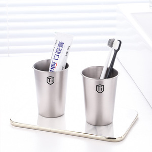 Vaso de acero inoxidable para cepillos de dientes de 400 ml, vaso de titanio para enjuague bucal, set de baño para parejas - Product Image 1