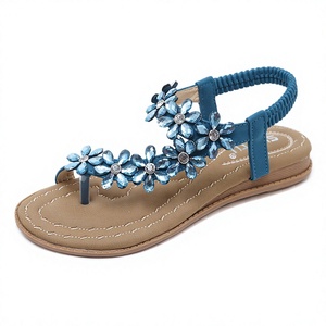 Sandalias Planas Azules con Pedrería Floral para Mujer, Sandalias Casuales Abiertas para la Playa y Viajes - Product Image 4