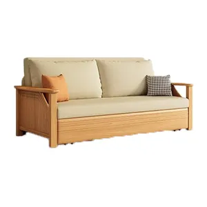 Nordic ठोस लकड़ी तह सोफे बिस्तर बहु-कार्यात्मक क्रीम शैली छोटे अपार्टमेंट भंडारण लिविंग रूम फोल्डेबल बिस्तर
