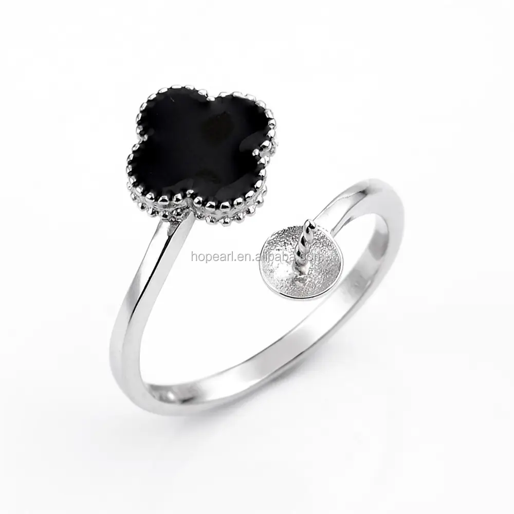 SSR121-Base de anillo de esmalte negro, ajustes de anillo de perla, joyería de plata de ley 925, Semi montaje