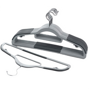 Ensemble de 10 <span class=keywords><strong>cintres</strong></span> en plastique épaissis, sans trace, <span class=keywords><strong>pour</strong></span> vêtements secs et humides, avec crochet métallique pivotant à 360°, <span class=keywords><strong>bandes</strong></span> antidérapantes, économie d'espace dans la garde-robe - Product Image 1