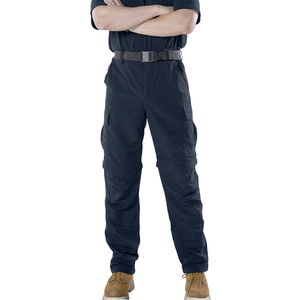 Pantalon de travail pour homme bleu foncé, taille mi-haute, plusieurs poches, en toile respirante, fermeture éclair, coupe droite - Product Image 3