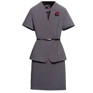 High-end business suit women's summer short-sleeved hotel reception workwear beauty salon workwear gray suit skirt
