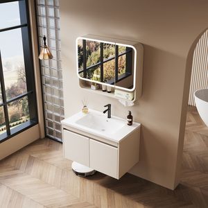 Meuble de salle de bain simple en acier inoxydable, nouvelle combinaison de tiroirs, lavabo intégré en porcelaine - Product Image 4