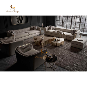 Juego de Muebles de Sala de Estar de Alta Calidad, Diseño de Lujo en Terciopelo Italiano Dorado, Sofá de 3 Plazas, Compre Sofá de China - Product Image 4