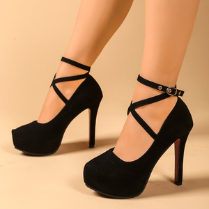 <span class=keywords><strong>Scarpe</strong></span> singole da <span class=keywords><strong>donna</strong></span> <span class=keywords><strong>con</strong></span> <span class=keywords><strong>tacco</strong></span> alto e cinturino incrociato, modello europeo e americano, taglie grandi, <span class=keywords><strong>tacco</strong></span> sottile, apertura bassa, collezione 2026, stile africano - Product Image 1