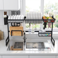 Égouttoir à vaisselle pliable multifonctionnel en acier inoxydable, grand modèle sur pied, à double niveau, pour le rangement des ustensiles de cuisine