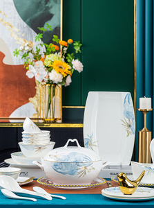 Venta directa de los fabricantes, nuevo juego de vajilla de cerámica de 28 piezas de lujo ligero chino, juego de cuencos de comedor para seis personas, regalo - Product Image 2