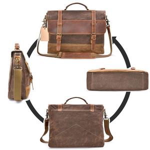 Sac messager pour homme BSCI, tendance, imperméable, décontracté, pour ordinateur portable, mallette, style vintage rétro, en cuir ciré. - Product Image 2