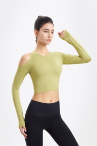 Dài Tay Áo Lao Động Tập Thể Dục T-Shirt Strapless Thể Thao Yoga Mặc Làm Bằng Polyester Cho Tập Thể Dục Xe Đạp Và Bóng Yoga - Product Image 3