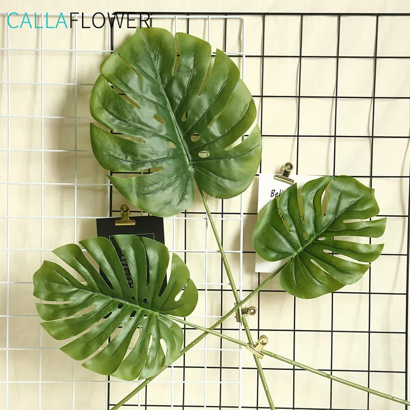 Real Touch Artificial Palm Leaves Faux Monstera Leaves Stem Tropical Plant Decorations Decorative Flowers & Wreaths Wedding 68cm