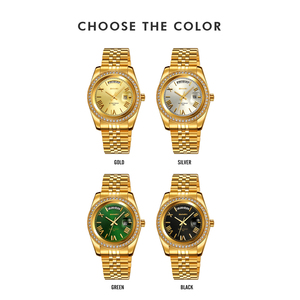 Nuevo Reloj de Hombre con Esfera Dorada con Diamantes, Números Romanos, Correa de Acero Inoxidable, Resistente al Agua 3ATM, Logotipo Personalizado OEM, Relojes - Product Image 2