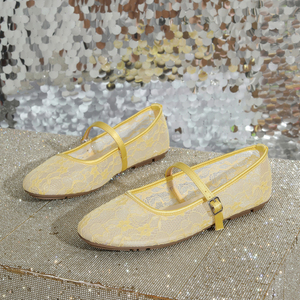 Chaussures plates en maille florale jaune pour femmes avec sangle à boucle réglable, fournisseur chinois - Product Image 2