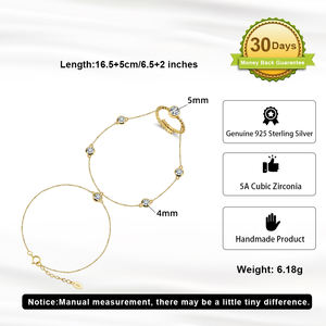 RINNTIN BAPV05 Pulsera Minimalista para <span class=keywords><strong>Mujer</strong></span>, Anillo <span class=keywords><strong>de</strong></span> Cadena <span class=keywords><strong>de</strong></span> Mano Chapado en <span class=keywords><strong>Oro</strong></span> <span class=keywords><strong>de</strong></span> <span class=keywords><strong>14K</strong></span>, Plata <span class=keywords><strong>de</strong></span> Ley 925, Pulsera <span class=keywords><strong>de</strong></span> Circonita, Joyería Fina - Product Image 2