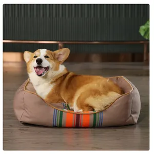 New Design Fashion Pet Bed 2023 New Trend Soft Cozy Multicolor Striped Dog Bed