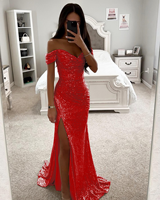 Robe de bal élégante pour femme 2026, longue, fendue, à sequins, sexy, épaules dénudées, pour soirée formelle, bal de promo ou mariage