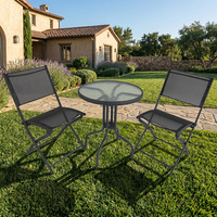 Ensemble de table et chaises pliantes d'extérieur modernes Uplion avec plateau en verre trempé de 4 mm pour utilisation en parc