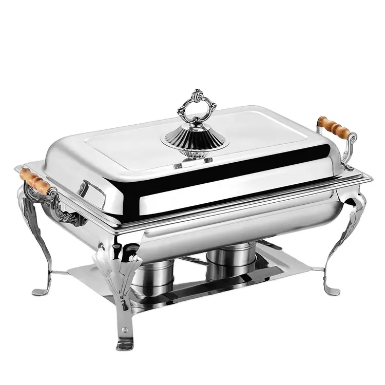 High Quality Restaurant Stainless Steel Food Heater Rectangular Elegant Luxury Buffet Food Warmer Set Chafing Dish