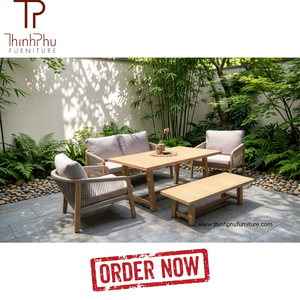 Luxury Contemporary <b>Foldable</b> Acacia Wood Eco-friendly Teak Wood Frame <b>Outdoor</b> Furniture Set Garden Sofa Dining <b>Table</b> Chair for - Product Image 3