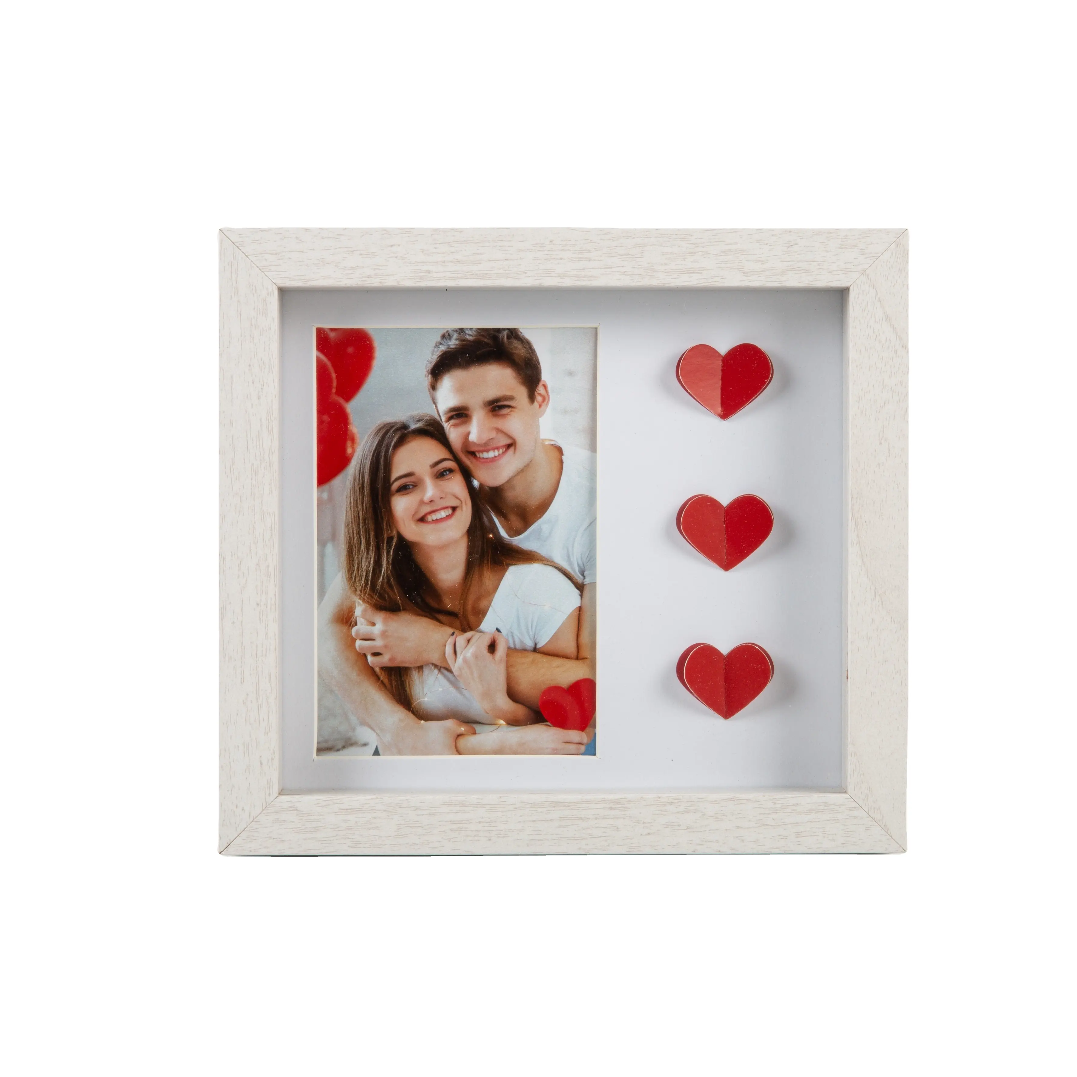 So핀 좋은 품질 로맨틱 커플 기념 붉은 심장 장식 나무 그림자 상자 사진 프레임