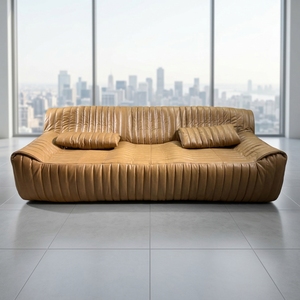 Divano in Pelle Nervata di Lusso Stile <span class=keywords><strong>Terrazza</strong></span> Postmoderno, Divano Sezionale in Pelle Bovina di Prima Qualità per Salotto di Design - Product Image 1