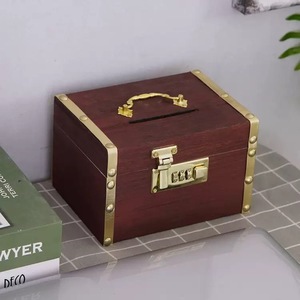 Wooden Combination Lock Money <b>Box</b> <b>Small</b> Size 14.5x9.5x9.5cm For Home Storage With Electronic Lock Adult Children Use - Product Image 2