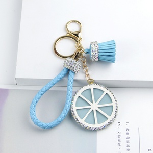 Oneway Handmade Diamond Metal Orange Slice <b>Key</b> <b>Chain</b> Fashion Pendant Ladies Bag Ornament PU <b>Leather</b> Tassel Keychain Accessories - Product Image 4