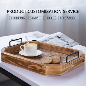 Bandeja rectangular de madera con asas de Metal, bandeja de madera para servir comida de té, venta al por mayor, Vietnam - Product Image 2