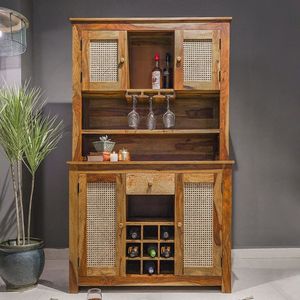 Mueble Bar de Madera de Mango, Acabado Natural, Mueble para Almacenamiento de Vino para Hogar, Bar, Cocina, Comedor, Restaurante, Cafetería, Hotel - Product Image 1
