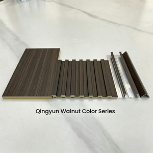 Panel Dinding Serat Kayu Bambu Solid Motif Walnut, Panel Pembatas Lengkap dengan Lis Pinggir untuk Dekorasi Dinding Interior - Product Image 1