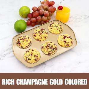 صينية خبز كبيرة من جوهو بيكينج لـ 6 قطع مافن، عبوة من قطعتين، صواني كب كيك غير لاصقة، فولاذ سمك 0.5 ملم، قطر 3.5 بوصة، ملاعق خبز ذهبية كبيرة - Product Image 6