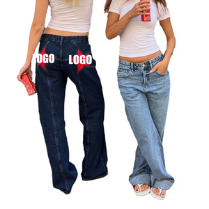 Jeans Vintage Y2K pour femmes motif étoile esthétique imprimé jambe droite ample Denim pantalons longs décontracté taille basse pantalon - Product Image 1
