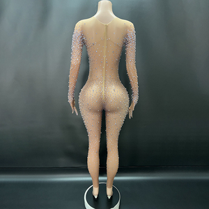 Tute da donna con diamanti a maniche lunghe alla moda tute da festa per donna alla moda elasticizzato tinta unita Sexy per discoteca - Product Image 3