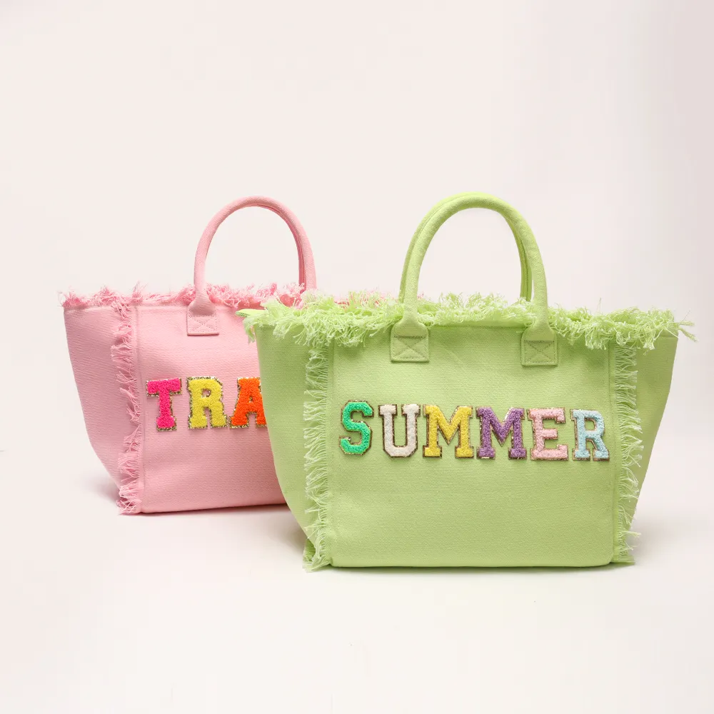 6 Colors Large Capacity Yellow Color Summer Women Canvas Handbags Shopping Tote Hand Bag Tassel Fringe Canvas Tote Travel Bag