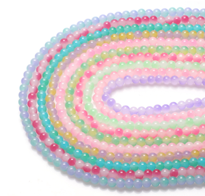 Grossiste Perles rondes en verre imitation jade blanc bicolore, perles en verre magique effet gelée pour la fabrication de bijoux, 50 pièces/brin - Product Image 4