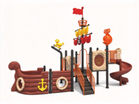 Ensemble de jeu pour enfants en forme de bateau pirate d'extérieur avec toboggan en spirale pour l'école, les terrains de jeux publics, les centres de villégiature et les hôtels