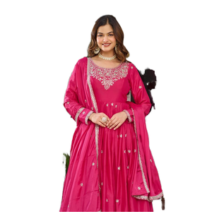 Vestido Anarkali de diseñador para fiestas Vestidos de noche elegantes con hilo y trabajo de secuencia - Product Image 1