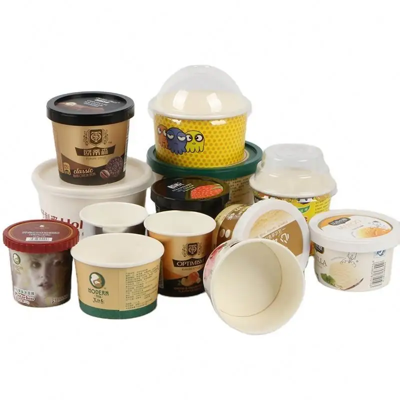 New Design Ice Cream Cups With Customizable Logo Disposable Ice Cream Cups With Lids For Kids Kraft Paper Ice Cream Cups